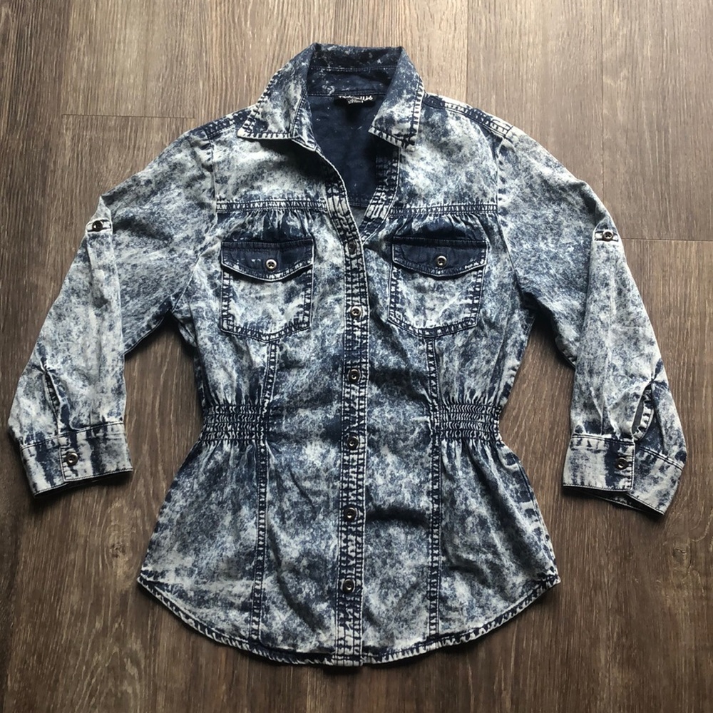 Women’s Fashion Web Acid Wash Shirt Sz S